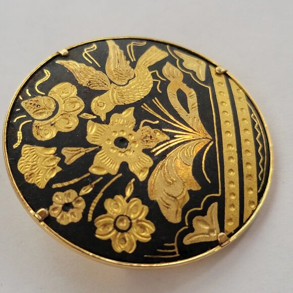 Vintage Flower and Bird Damascene Brooch - Picture 4 of 8